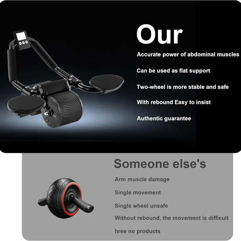 Automatic Rebound Ab Roller with Timer, Knee Mat & Elbow Support – Home Core Workout Equipment for Abs, Obliques & Full Body Strength, for Men & Women