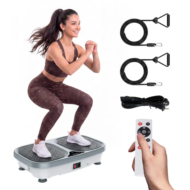 Vibratory Plate Machine - 120-Speeds Home Fitness Equipment for Indoor Core Training, Compact Portable Vibration Trainer with Remote Control, Resistance Bands, Bluetooth Audio, LED Display