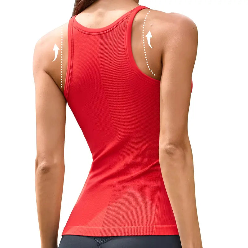 ATTRACO Women Ribflex Workout Tank Tops with Built in Bra Basic Ribbed Tank Top Crew Neck Racerback Athletic Camisole Seamless