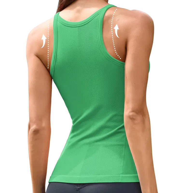 ATTRACO Women Ribflex Workout Tank Tops with Built in Bra Basic Ribbed Tank Top Crew Neck Racerback Athletic Camisole Seamless
