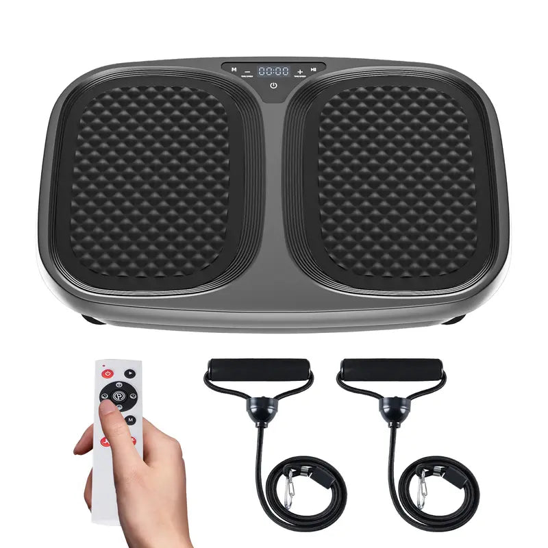 Vibratory Plate Machine - 120-Speeds Home Fitness Equipment for Indoor Core Training, Compact Portable Vibration Trainer with Remote Control, Resistance Bands, Bluetooth Audio, LED Display