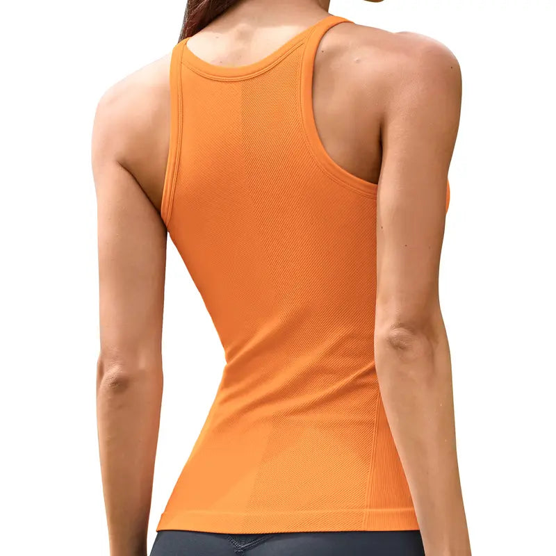 ATTRACO Women Ribflex Workout Tank Tops with Built in Bra Basic Ribbed Tank Top Crew Neck Racerback Athletic Camisole Seamless