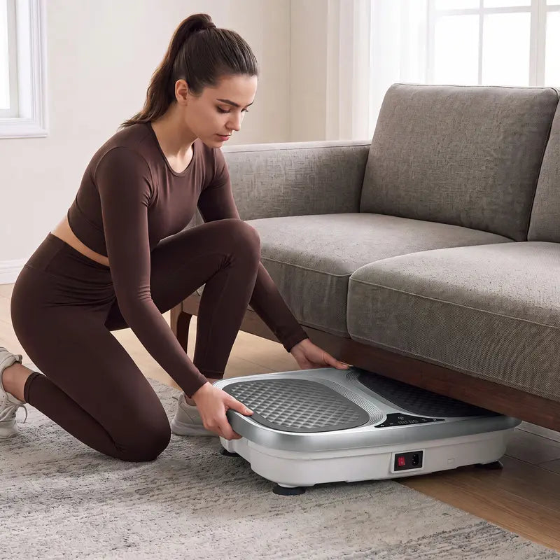 Vibratory Plate Machine - 120-Speeds Home Fitness Equipment for Indoor Core Training, Compact Portable Vibration Trainer with Remote Control, Resistance Bands, Bluetooth Audio, LED Display