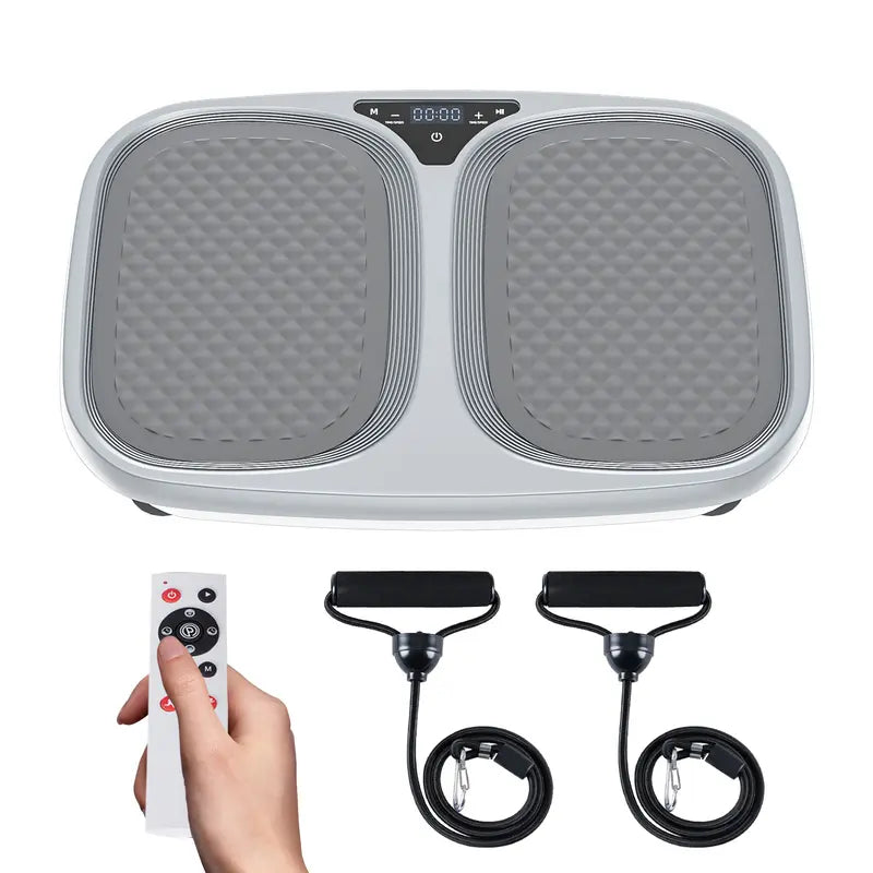 Vibratory Plate Machine - 120-Speeds Home Fitness Equipment for Indoor Core Training, Compact Portable Vibration Trainer with Remote Control, Resistance Bands, Bluetooth Audio, LED Display