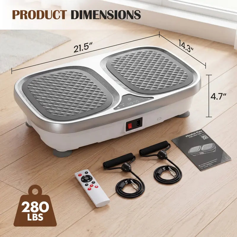 Vibratory Plate Machine - 120-Speeds Home Fitness Equipment for Indoor Core Training, Compact Portable Vibration Trainer with Remote Control, Resistance Bands, Bluetooth Audio, LED Display
