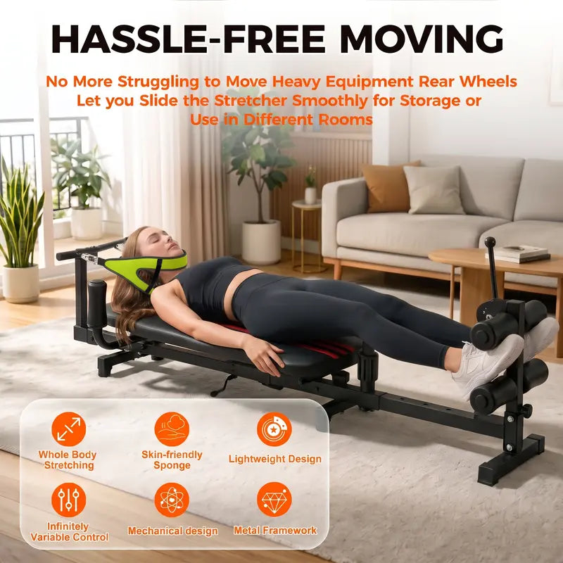 UMAY Adjustable Lumbar Stretching Chair Full Body Multi-Angle Stretch Machine (330 Lb Weight Capacity) — Heavy-Duty Full-Body Stretching Equipment Featuring Multi-Angle Adjustment and a Cushioned Seat, Suitable for Home Fitness and Daily Stretching.