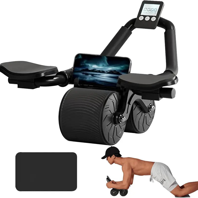 Automatic Rebound Ab Roller with Timer, Knee Mat & Elbow Support – Home Core Workout Equipment for Abs, Obliques & Full Body Strength, for Men & Women